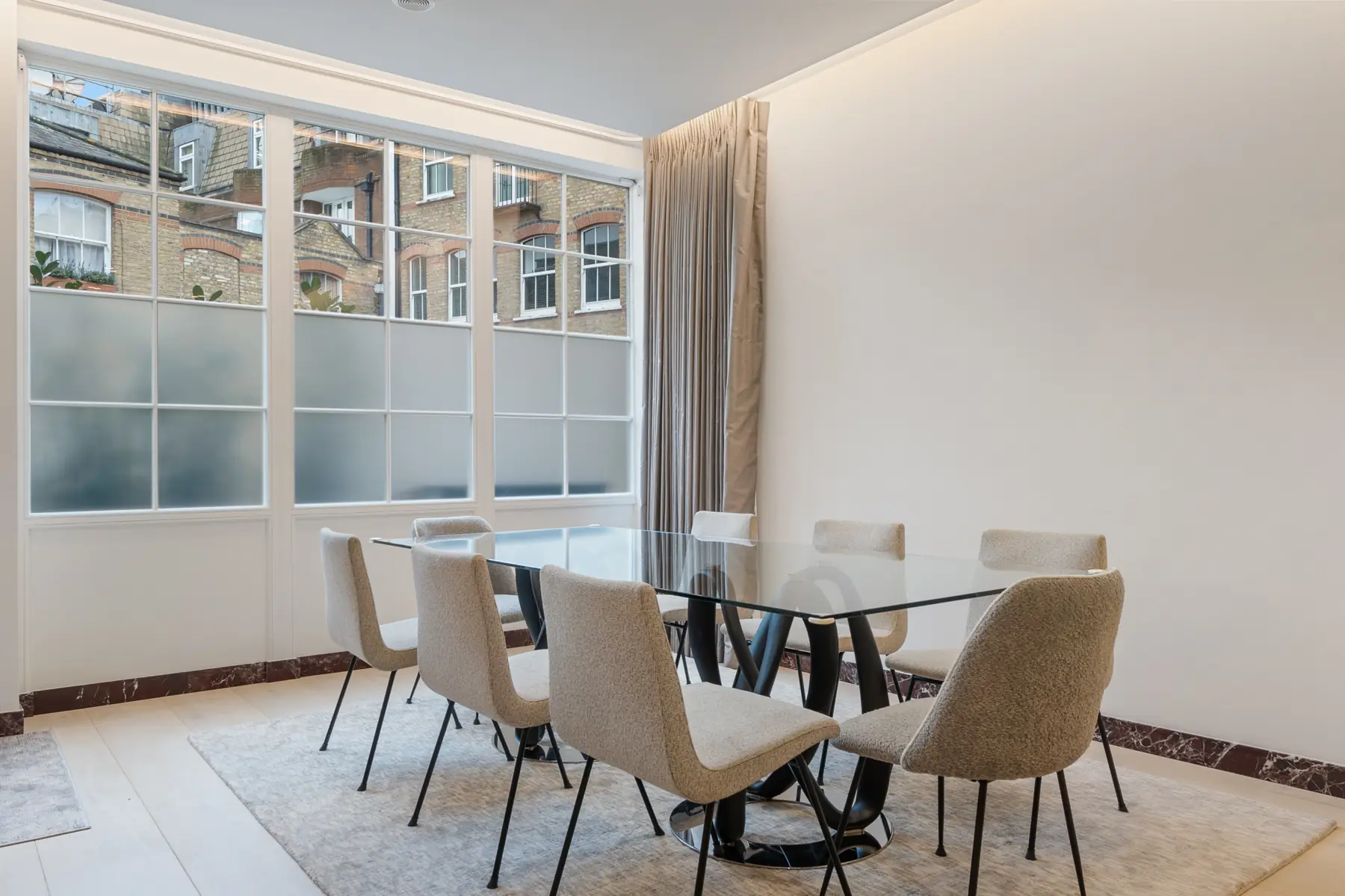Dining area beside the mews windows