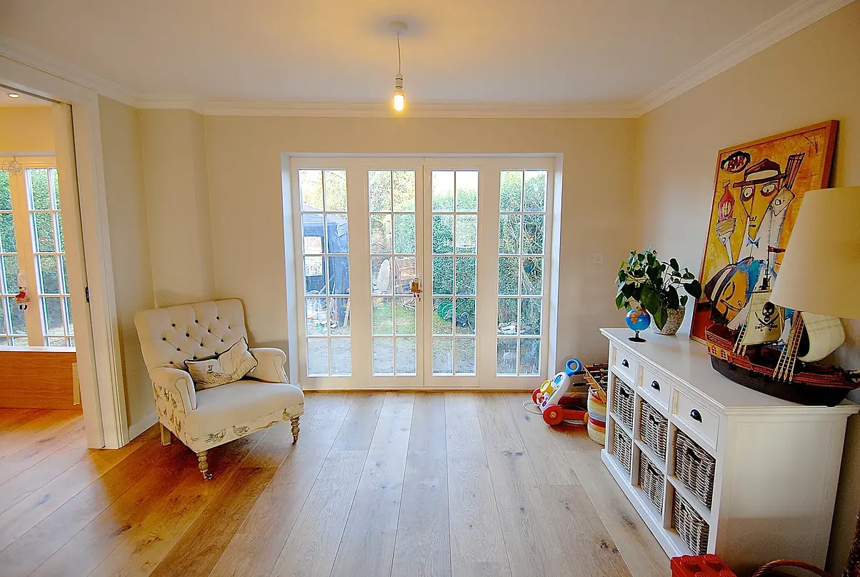 Living room in the extension with French doors